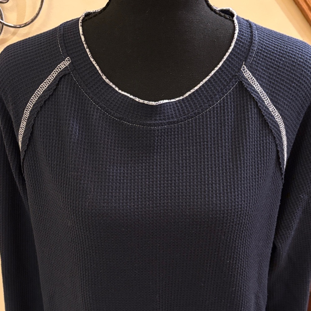 Navy Blue Waffle Long Sleeve Top - Picture 2 of 9
